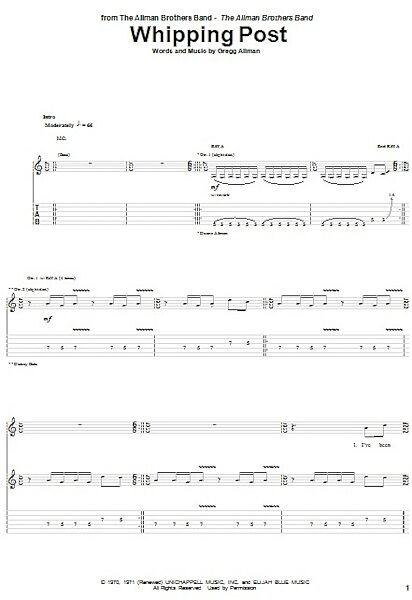 Whipping Post - Guitar TAB, New, Main