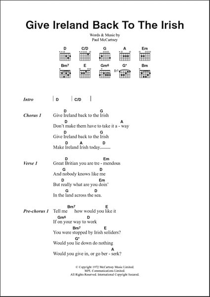 Give Ireland Back To The Irish - Guitar Chords/Lyrics, Main