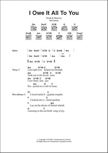 I Owe It All To You - Guitar Chords/Lyrics, Main