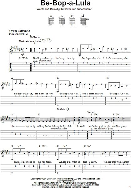 Be-Bop-A-Lula - Easy Guitar with TAB, New, Main