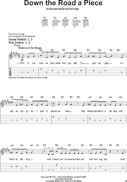 Down The Road A Piece - Easy Guitar with TAB, New, Main