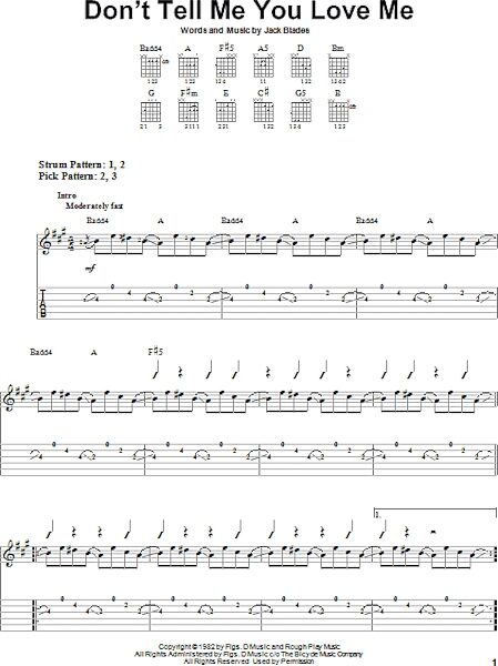 Don't Tell Me You Love Me - Easy Guitar with TAB, New, Main