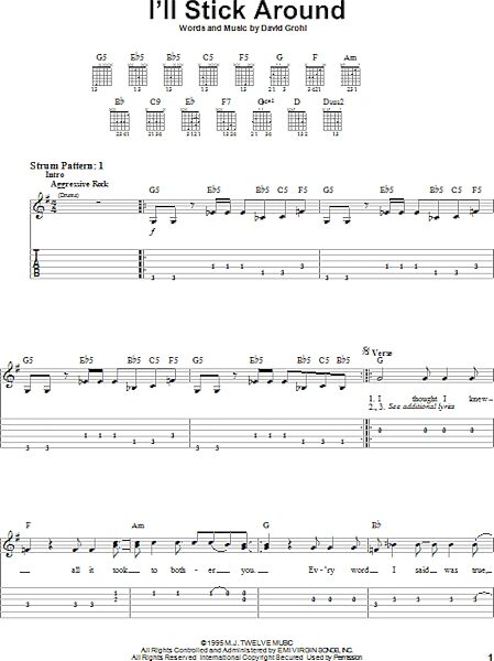 I'll Stick Around - Easy Guitar with TAB, New, Main