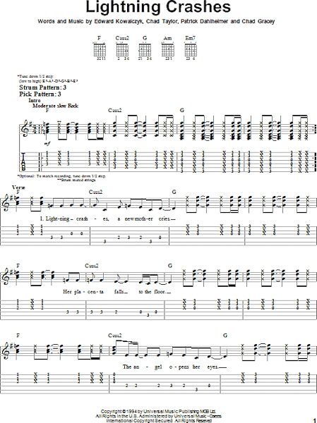 Lightning Crashes - Easy Guitar with TAB, New, Main