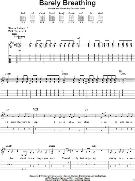 Barely Breathing - Easy Guitar with TAB, New, Main
