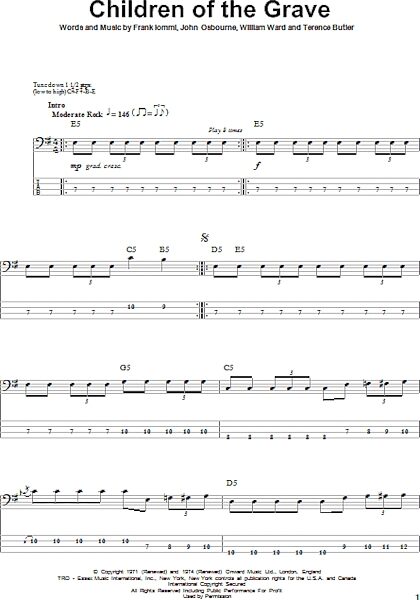 Children Of The Grave - Bass Tab, New, Main