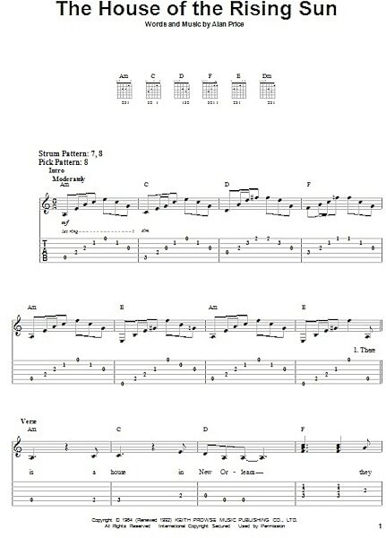 The House Of The Rising Sun - Easy Guitar with TAB, New, Main