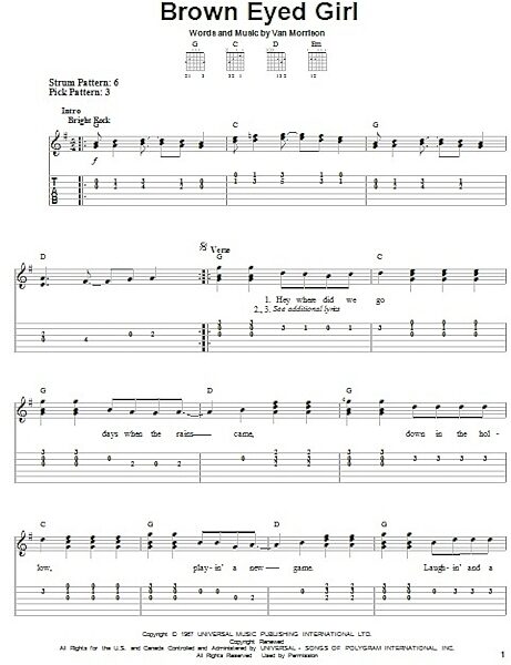 Brown Eyed Girl - Easy Guitar with TAB, New, Main