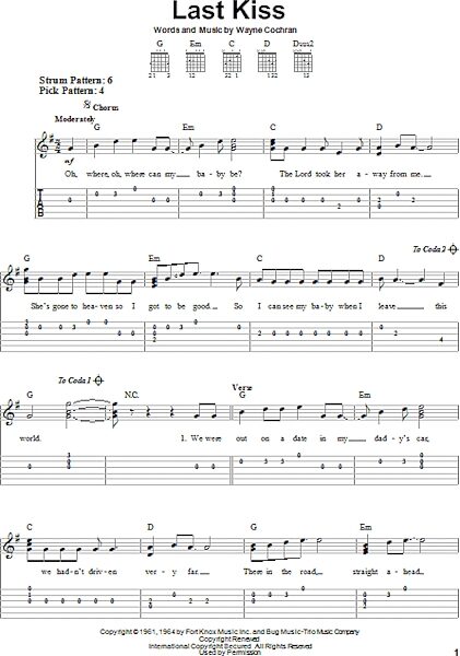 Last Kiss - Easy Guitar with TAB, New, Main