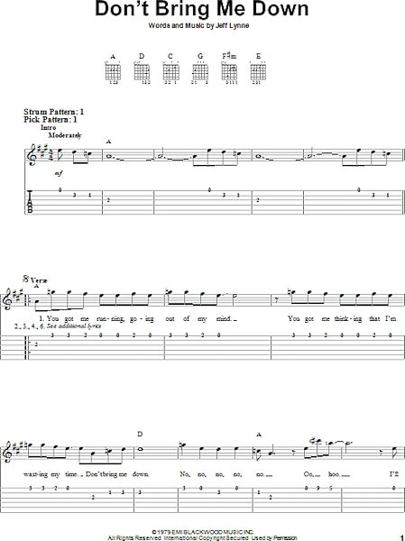 Don't Bring Me Down - Easy Guitar with TAB, New, Main