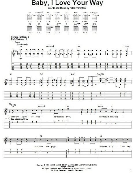 Baby, I Love Your Way - Easy Guitar with TAB, New, Main