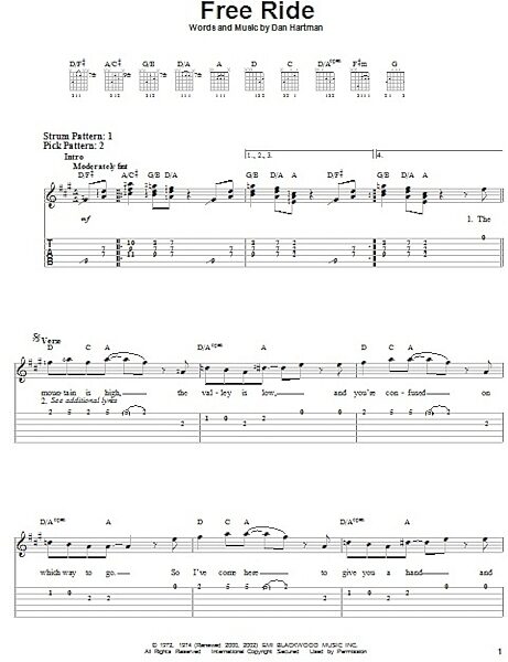 Free Ride - Easy Guitar with TAB, New, Main