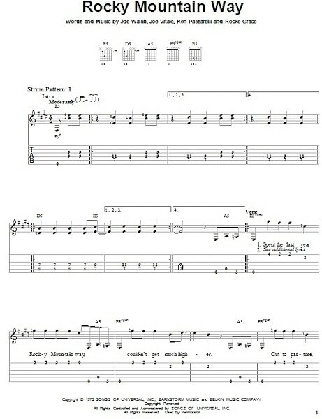 Rocky Mountain Way - Easy Guitar with TAB, New, Main