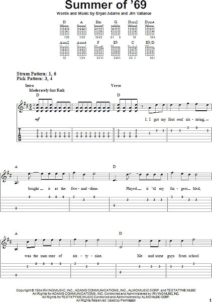 Summer Of '69 - Easy Guitar with TAB, New, Main