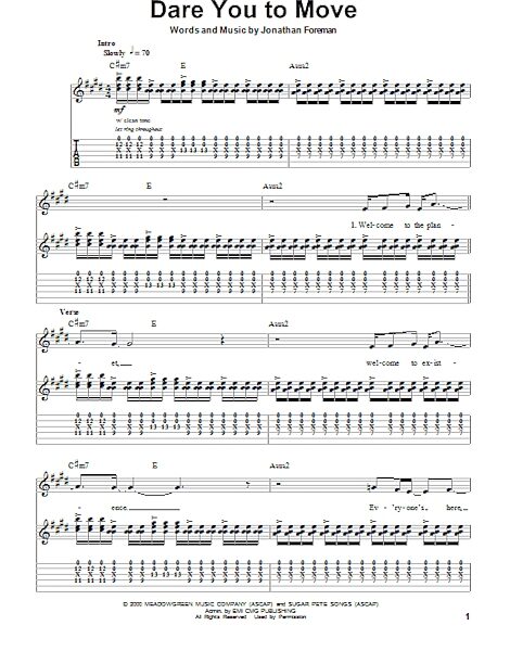 Dare You To Move - Guitar Tab Play-Along, New, Main
