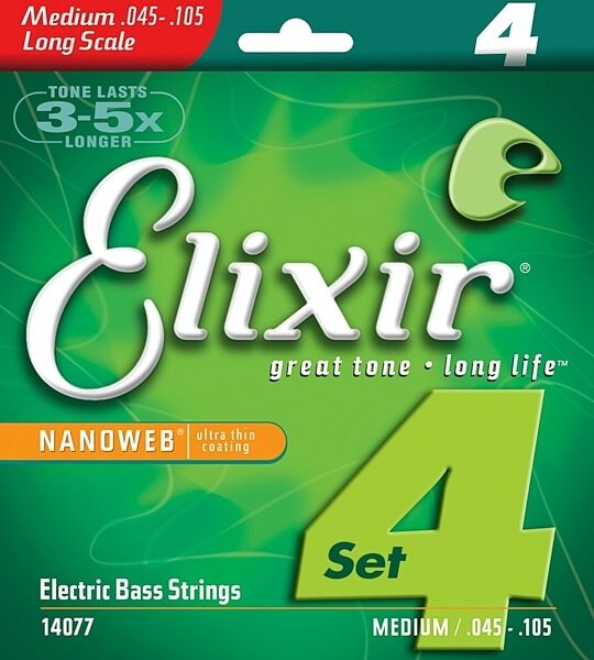 Elixir Nanoweb Electric Bass Strings, 45-105, 14077, Medium, Medium