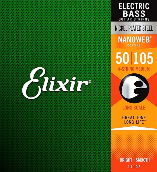Elixir Nanoweb Electric Bass Strings, Medium, 50-105, 14102, Action Position Back