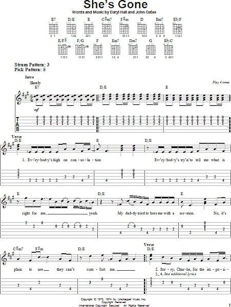 She's Gone - Easy Guitar with TAB, New, Main