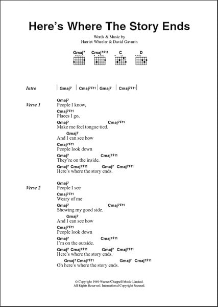 Here's Where The Story Ends - Guitar Chords/Lyrics, New, Main