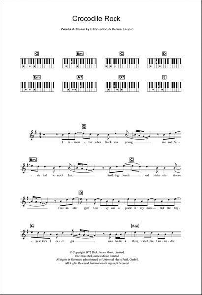 Crocodile Rock - Piano Chords/Lyrics, New, Main