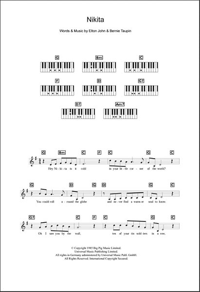 Nikita - Piano Chords/Lyrics, New, Main