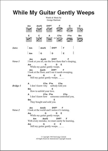 While My Guitar Gently Weeps - Guitar Chords/Lyrics, New, Main