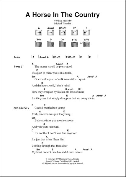 A Horse In The Country - Guitar Chords/Lyrics, New, Main