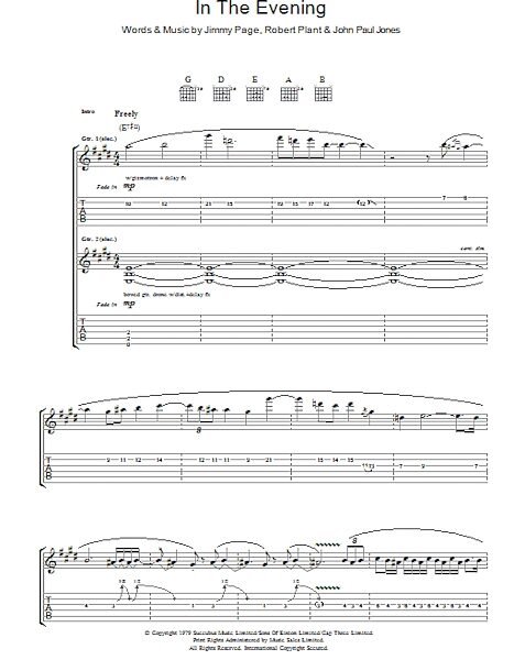 In The Evening - Guitar TAB, New, Main