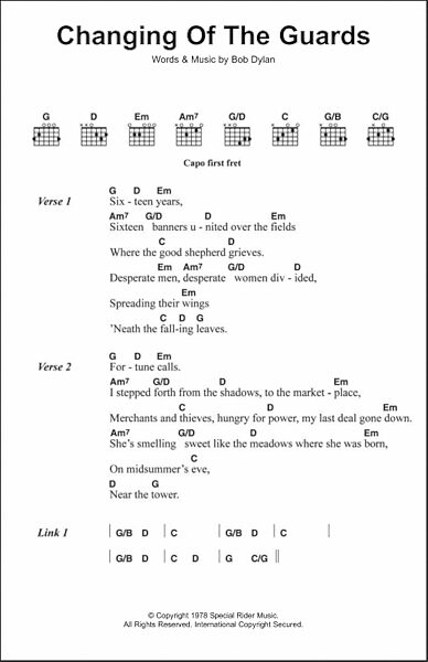 Changing Of The Guards - Guitar Chords/Lyrics, New, Main