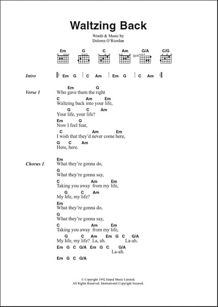 Waltzing Back - Guitar Chords/Lyrics, New, Main