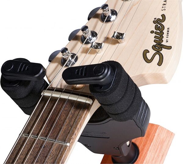 On-Stage GS8730 Wood Locking Guitar Hanger, Cherry, Action Position Back