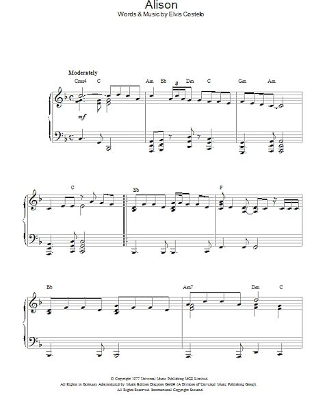 Alison - Piano Solo, New, Main