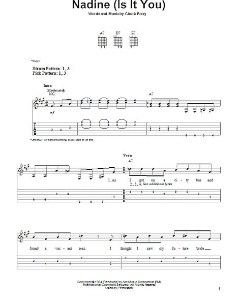 Nadine (Is It You) - Easy Guitar with TAB, New, Main