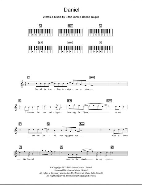 Daniel - Piano Chords/Lyrics, New, Main