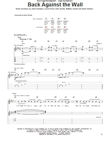 Back Against The Wall - Guitar TAB, New, Main