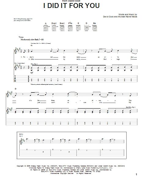 I Did It For You - Guitar TAB, New, Main
