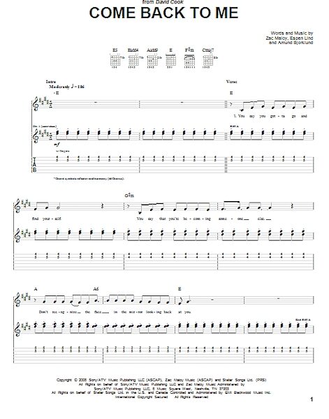 Come Back To Me - Guitar TAB, New, Main