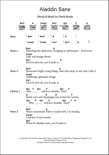 Aladdin Sane - Guitar Chords/Lyrics, New, Main