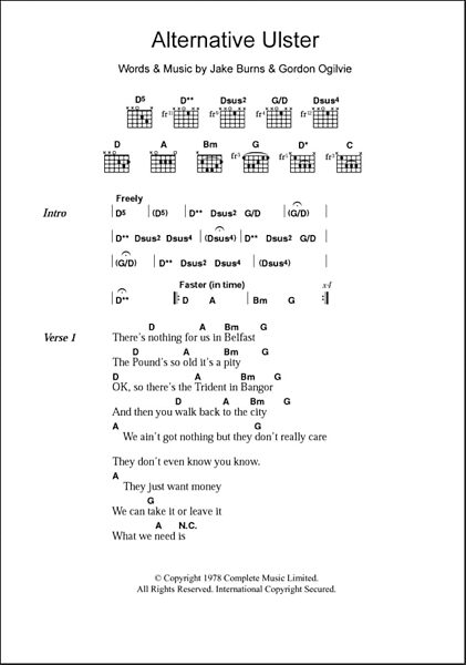 Alternative Ulster - Guitar Chords/Lyrics, Main