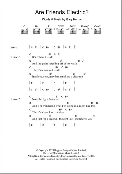 Are 'Friends' Electric? - Guitar Chords/Lyrics, New, Main