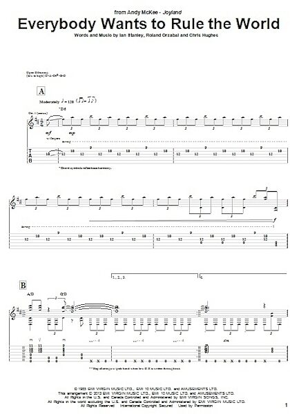 Everybody Wants To Rule The World - Guitar TAB, New, Main
