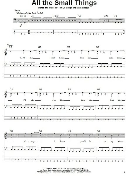 All The Small Things - Bass Tab, New, Main