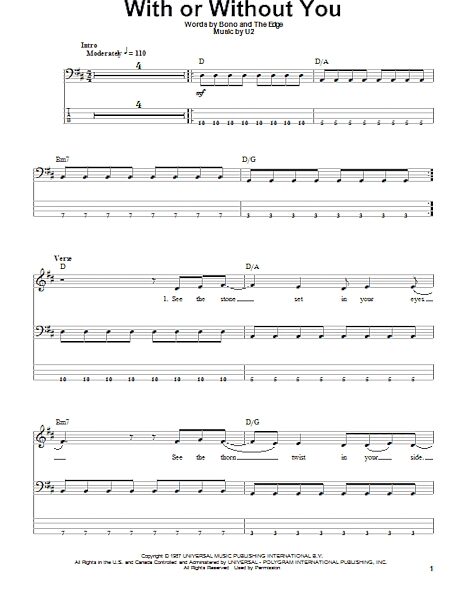 With Or Without You - Bass Tab, New, Main