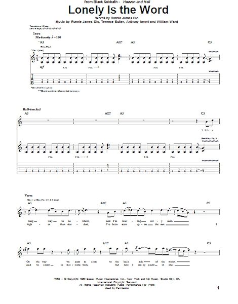 Lonely Is The Word - Guitar TAB, New, Main