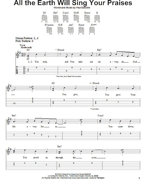 All The Earth Will Sing Your Praises - Easy Guitar with TAB, New, Main