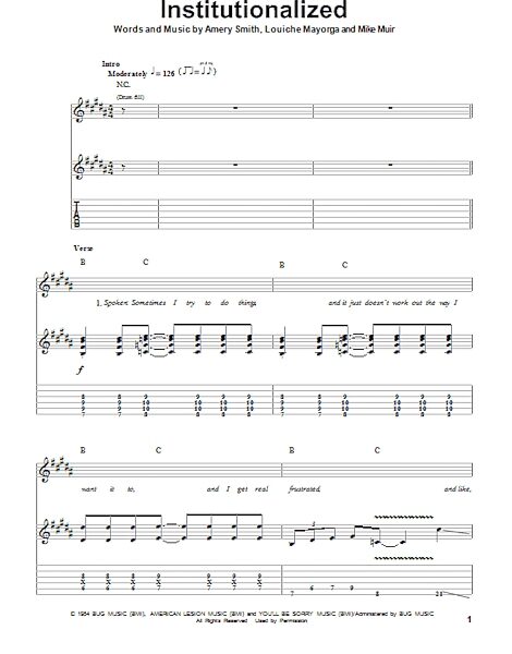 Institutionalized - Guitar Tab Play-Along, New, Main