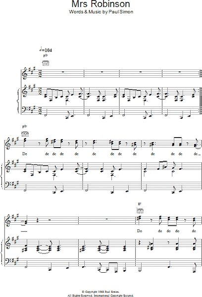 Mrs. Robinson - Piano/Vocal/Guitar, New, Main