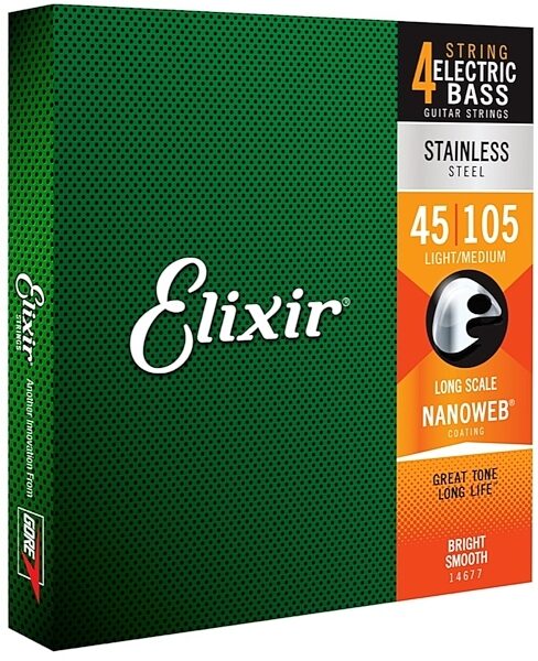 Elixir Nanoweb Stainless Steel Electric Bass Strings, 45-105, 14677, Medium, view