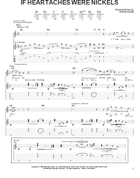 If Heartaches Were Nickels - Guitar TAB, New, Main