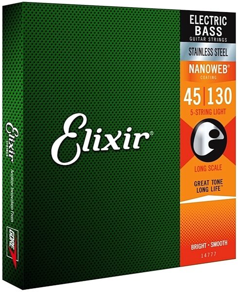 Elixir Nanoweb Stainless Steel 5-String Electric Bass Strings, 14777, Light, Long Scale, View